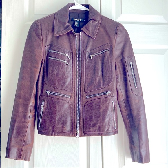 DKNY leather zipper motto jacket - Picture 2 of 9